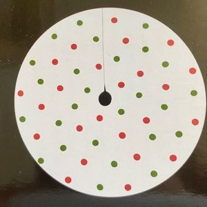 The Christmas Shoppe white skirt with green and red dots Christmas Tree Skirt